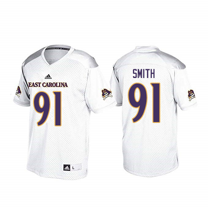 Men #91 Brian Smith ECU Pirates College Football Jerseys Sale-White